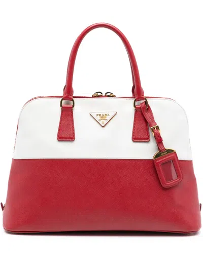 Pre-owned Prada 2013-2025 Medium Bicolor Saffiano Lux Promenade Satchel In Red