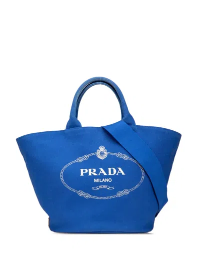 Pre-owned Prada 2013-2025 Medium Canvas Canapa Logo Convertible Shopping Tote Satchel