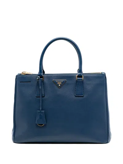 Pre-owned Prada 2013-2025 Medium Saffiano Lux Galleria Double Zip Satchel In Blue