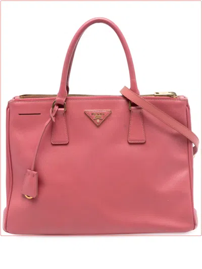 Pre-owned Prada 2013-2025 Medium Saffiano Lux Galleria Double Zip Satchel In Pink