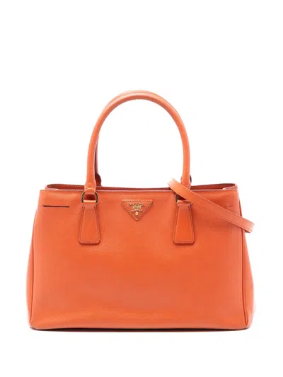 Pre-owned Prada 2013-2025 Medium Saffiano Lux Galleria Satchel In Orange