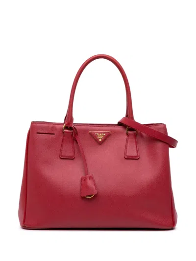 Pre-owned Prada 2013-2025 Medium Saffiano Lux Galleria Satchel In Red