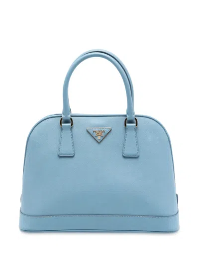 Pre-owned Prada 2013-2025 Medium Saffiano Lux Open Promenade Satchel In Blue