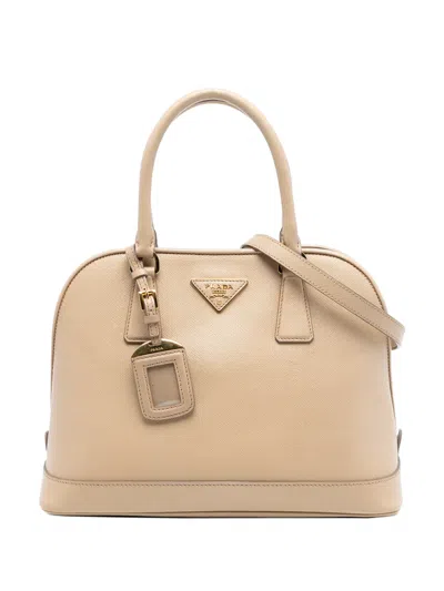 Pre-owned Prada 2013-2025 Medium Saffiano Lux Open Promenade Satchel In Brown