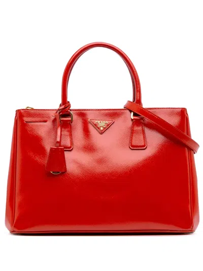 Pre-owned Prada 2013-2025 Medium Saffiano Vernice Galleria Double Zip Satchel In Red