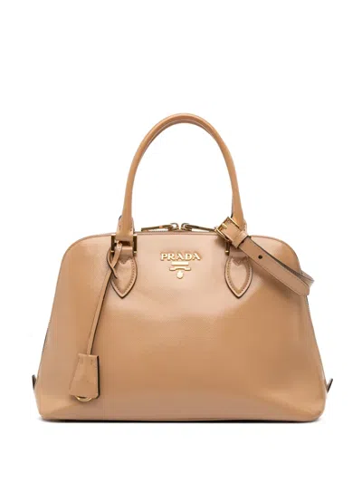 Pre-owned Prada 2013-2025 Medium Saffiano Vernice Promenade Satchel In Brown