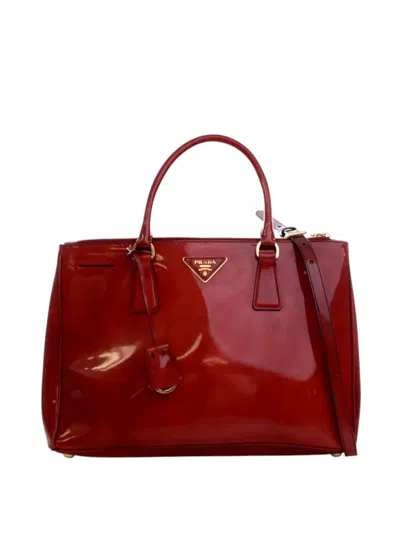 Pre-owned Prada 2013-2025 Medium Spazzolato Galleria Double Zip Satchel In Red