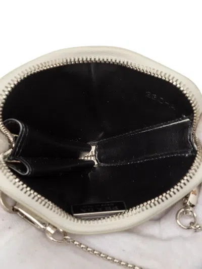 Pre-owned Prada 2013-2025 Mini Brushed Leather Triangle Chain Pouch Crossbody Bag In White