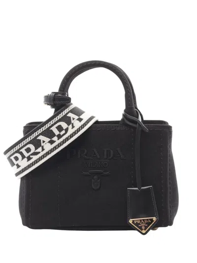 Pre-owned Prada 2013-2025 Mini Canvas Jardiniere Satchel In Black