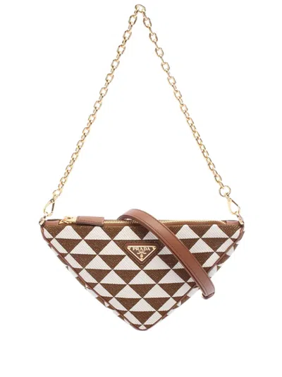 Pre-owned Prada 2013-2025 Mini Canvas Triangle Satchel In Brown