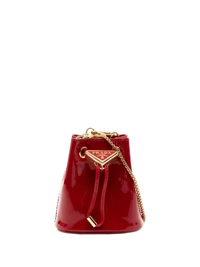 Pre-owned Prada 2013-2025 Mini Patent Drawstring Pouch Crossbody Bag In Red