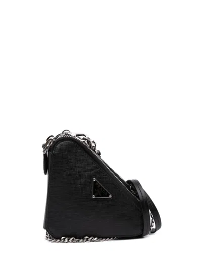 Pre-owned Prada 2013-2025 Mini Saffiano Lux Double Triangle Satchel In Black
