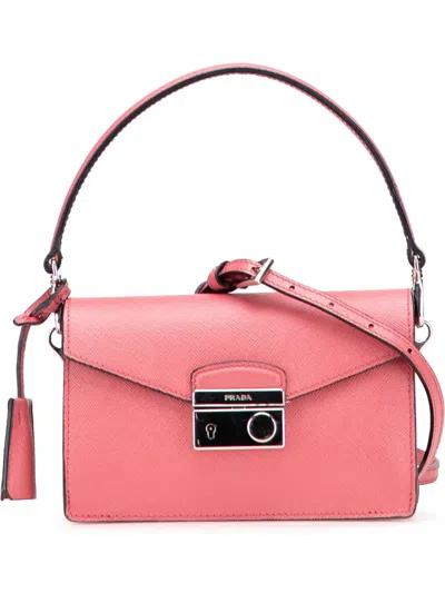 Pre-owned Prada 2013-2025 Mini Saffiano Lux Sound Satchel In Pink
