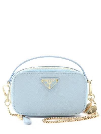 Pre-owned Prada 2013-2025 Mini Saffiano Pouch Satchel In Blue