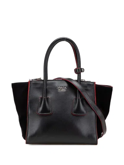 Pre-owned Prada 2013-2025 Mini Scamosciato Trimmed Glace Calf Twin Pocket Satchel