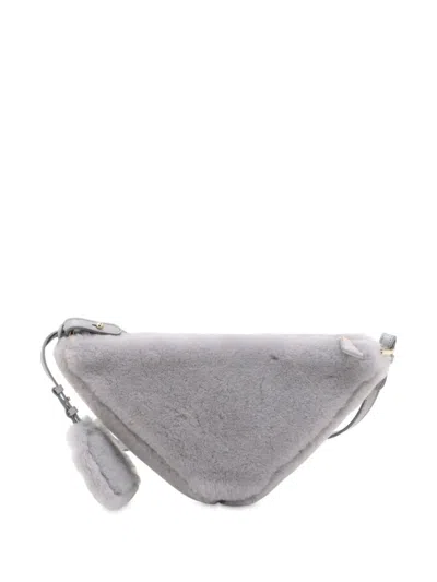 Pre-owned Prada 2013-2025 Mini Shearling Triangle Satchel In Gray