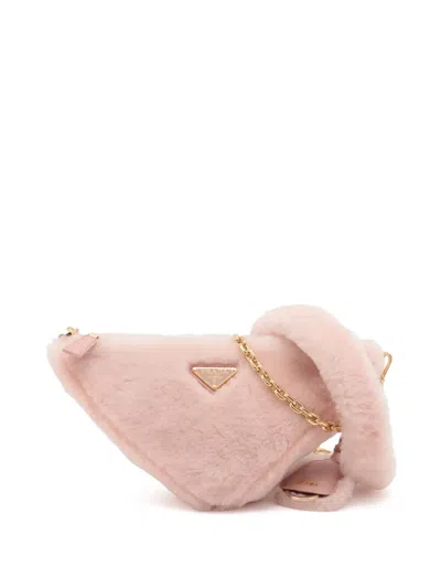 Pre-owned Prada 2013-2025 Mini Shearling Triangle Satchel In Pink