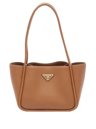 Pre-owned Prada 2013-2025 Mini Soft Grain Tote Bag In Brown