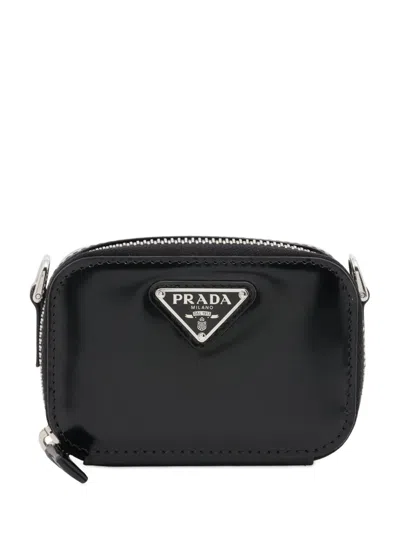 Pre-owned Prada 2013-2025 Mini Spazzolato Pouch With Strap Crossbody Bag In Black
