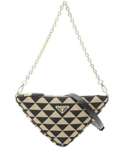 Pre-owned Prada 2013-2025 Mini Triangolo Jacquard Triangle Symbole Satchel In Brown