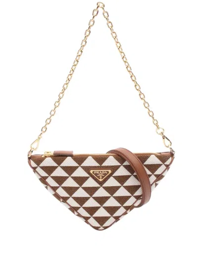 Pre-owned Prada 2013-2025 Mini Triangolo Jacquard Triangle Symbole Shoulder Bag In Brown
