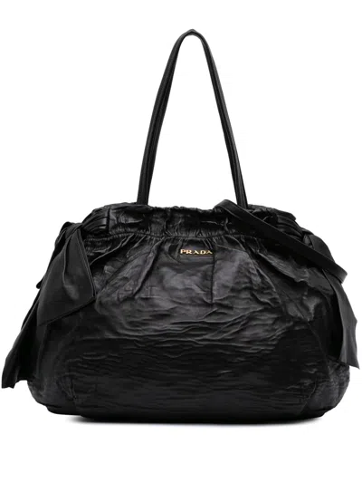 Pre-owned Prada 2013-2025 Nappa Antique Bow Satchel In Black