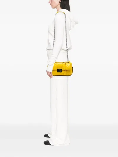 Pre-owned Prada 2013-2025 Nappa Bomber Sound Lock Chain Flap Shoulder Bag In Yellow