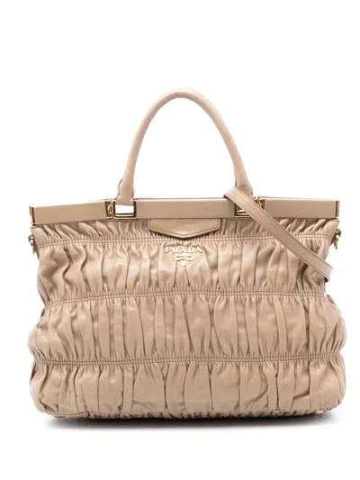 Pre-owned Prada 2013-2025 Nappa Gaufre Satchel In Brown