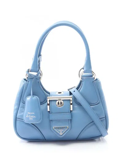 Pre-owned Prada 2013-2025 Nappa Soft Padded Re Edition 2002 Moon Satchel In Blue