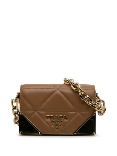Pre-owned Prada 2013-2025 Nappa Stitched Satchel In Brown