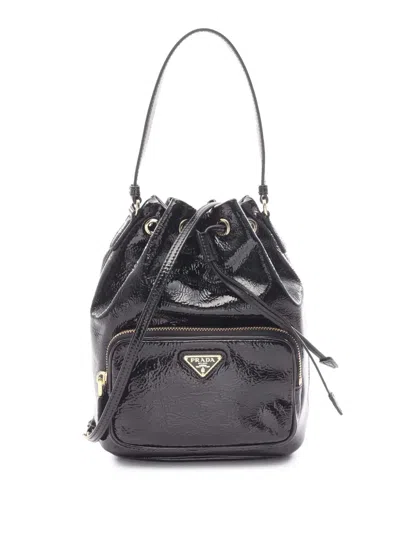 Pre-owned Prada 2013-2025 Patent Duet Bucket Bag In Black