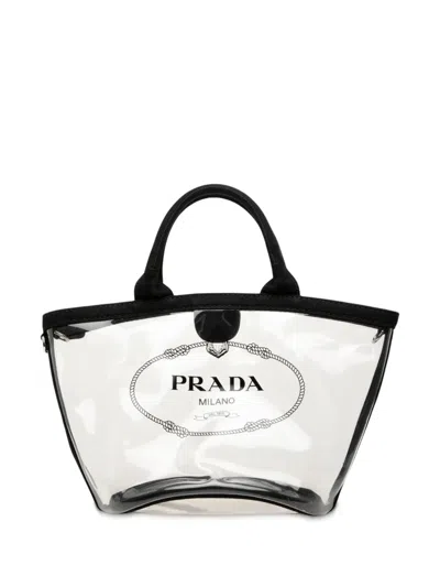 Pre-owned Prada 2013-2025 Pvc Canapa Logo Satchel In Black