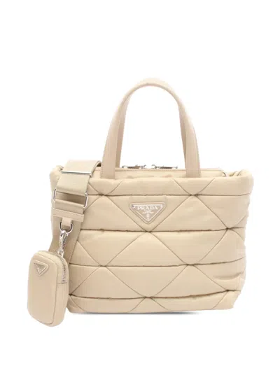 Pre-owned Prada 2013-2025 Quilted Re Nylon Padded Satchel In Brown