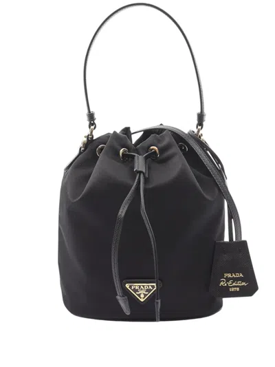 Pre-owned Prada 2013-2025 Re-edition 1978 Bucket Bag In Black