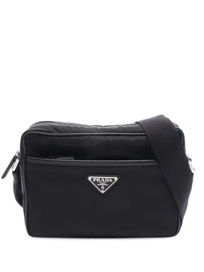 Pre-owned Prada 2013-2025 Re-nylon And Saffiano Camera Bag Shoulder Bag In Black