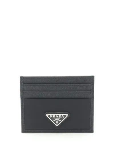 Pre-owned Prada 2013-2025 Re Nylon And Saffiano Card Holder In Black