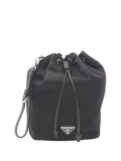 Pre-owned Prada 2013-2025 Re Nylon Drawstring Pouch In Black