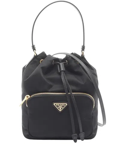 Pre-owned Prada 2013-2025 Re-nylon Duet Bucket Bag In Black