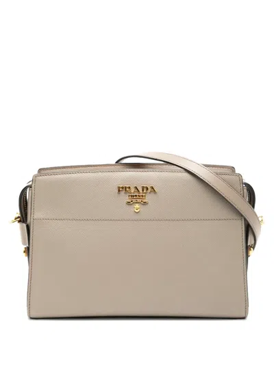 Pre-owned Prada 2013-2025 Saffiano And City Calf Esplanade Crossbody Bag In Brown