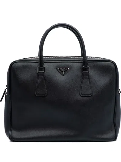 Pre-owned Prada 2013-2025 Saffiano Briefcase Business Bag In Black
