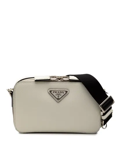Pre-owned Prada 2013-2025 Saffiano Brique Crossbody Bag In White