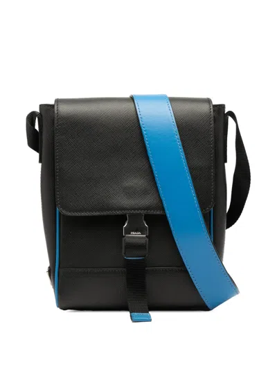 Pre-owned Prada 2013-2025 Saffiano Buckle Messenger Bag Crossbody Bag In Black