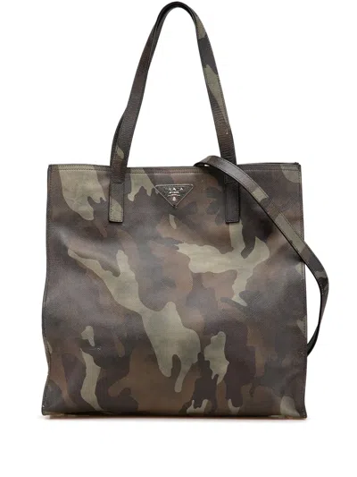 Pre-owned Prada 2013-2025 Saffiano Camouflage Soft Military Convertible Tote Satchel