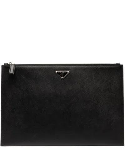 Pre-owned Prada 2013-2025 Saffiano Clutch Bag In Black