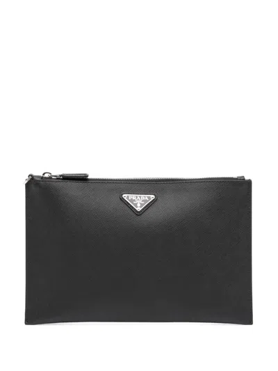 Pre-owned Prada 2013-2025 Saffiano Clutch Bag In Black