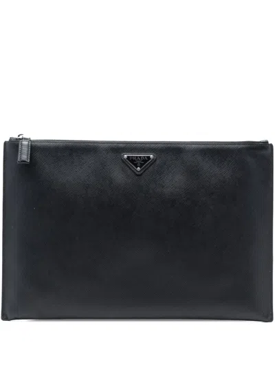 Pre-owned Prada 2013-2025 Saffiano Clutch Bag In Black