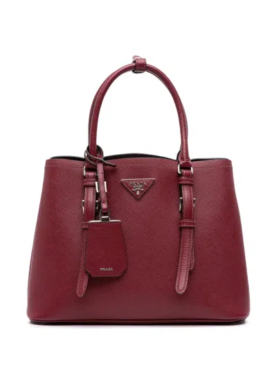 Pre-owned Prada 2013-2025 Saffiano Cuir Double Satchel In Red
