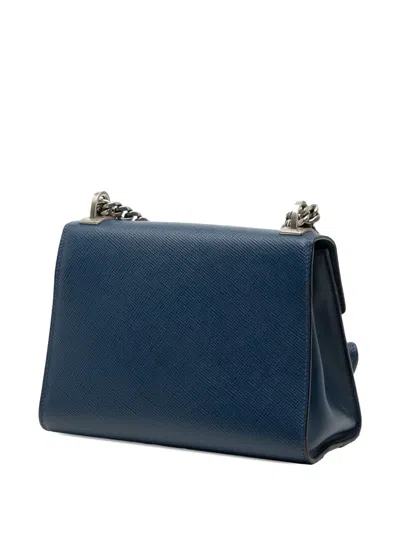 Pre-owned Prada 2013-2025 Saffiano Cuir Monochrome Robot Patches Envelope Chain Flap Crossbody Bag In Blue