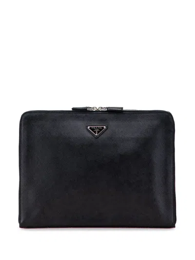 Pre-owned Prada 2013-2025 Saffiano Document Holder Clutch Bag In Black