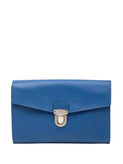 Pre-owned Prada 2013-2025 Saffiano Envelope Pushlock Clutch Bag In Blue